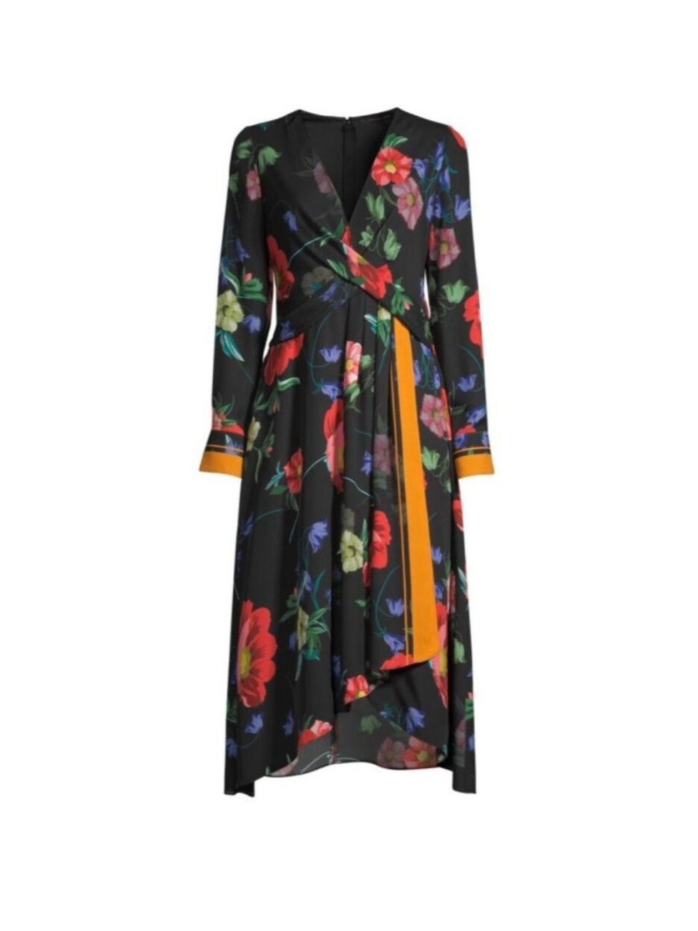 Kobi Halperin "Zula" Floral Print Silk Wrap Midi Dress